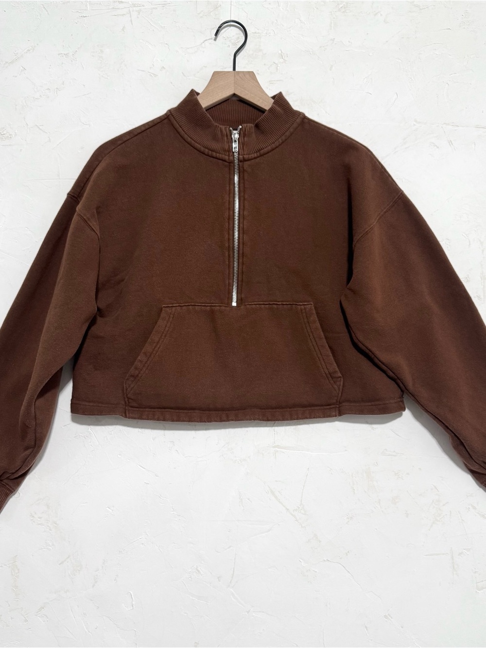 PINK Victoria’s Secret Brown Washed Cropped Half Zip Sweatshirt S